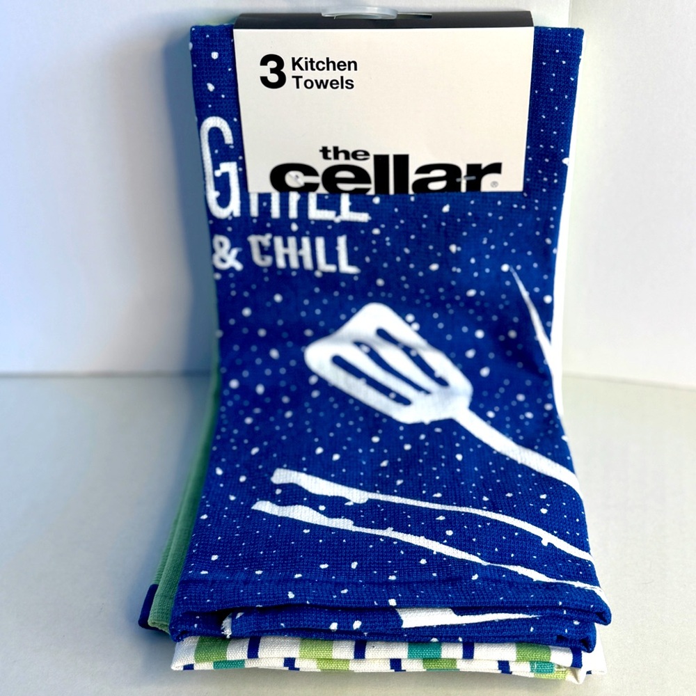 The Cellar Grill N Chill Blue and Green Kitchen Towels
